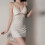 (Pink,XL)Abito da notte basic con scollo a V e materiale traspirante per biancheria da notte donna 3