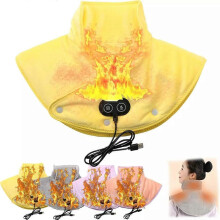 (Yellow) Electric Heating Shoulder Pads USB Heated Wrap Neck Massager Electric Warm Cervical Shawl Relief Fatigue Thermal Compress Back