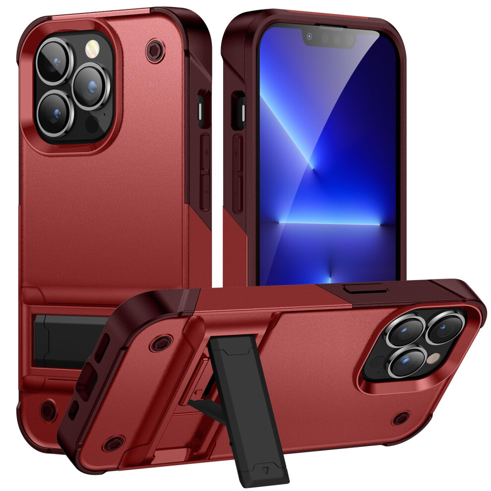 Military Grade Shockproof Protection Case With Kickstand And Rose Full Body Rugged Cover For Iphone 13 Pro Red 9351714590969