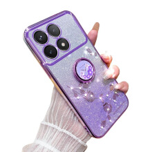 Silicone Glitter Case with 360 Ring Kickstand, Flower Design Shockproof Cover for Redmi K70 Pro