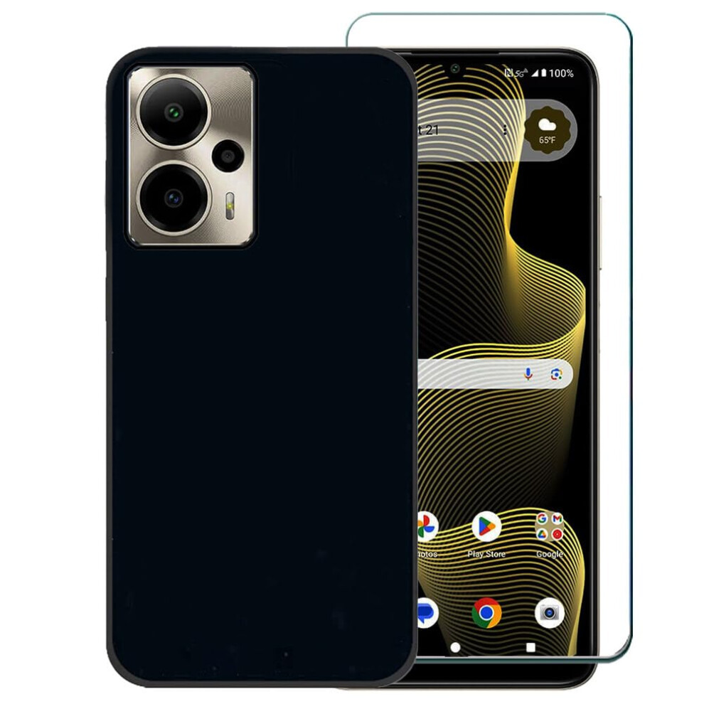 Case With Screen Protector For At&T Motivate Pro 5G, Slim Tpu Protective Cover For Cricket Outlast 5G 2024 Black 9351714591089