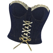 Women's Bandeau Tube Top Strapless Bustier-Black and blue XS