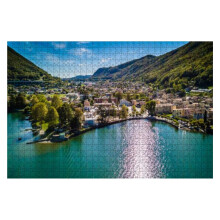 1000 Piece Wooden Jigsaw Puzzle for Adults Aerial View Lake Design Durable Wooden Pieces Family Fun Activity