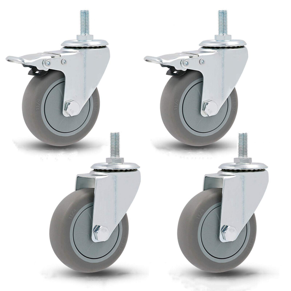 Heavy Duty 125Mm Swivel Caster Wheels M12 Threaded Stem With Brake, Replacement Furniture Trolley Wheels For Workbench Cabinet 4Pcs 9073542114383