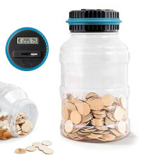 Digital Coin Counting Jar 1.8L Automatic Counter, Transparent Money Saving Bank with Easy Read Display for Kids