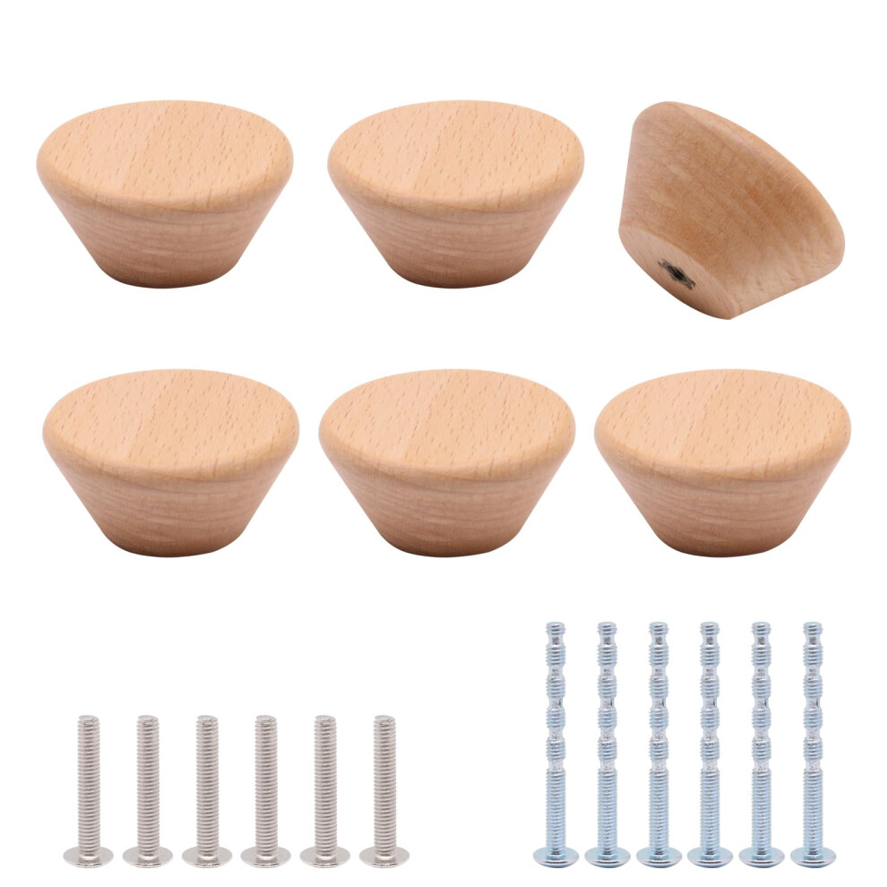Beech Wood Cabinet Knobs 1.57 Inch 6 Pack, Finished Wooden Drawer Pulls For Furniture And Cabinets 9073542114727