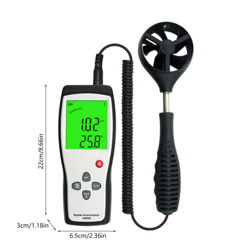 Windmeter met meerdere bereiken, meting van 0,3-45 m/s voor 2