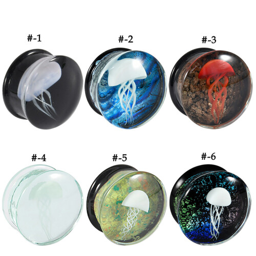Unique Jellyfish Pattern Glass Ear Stretcher Handcrafted-3 14mm 1