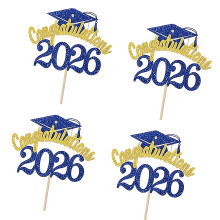 4Pcs/Pack Graduation Cake Decorations Party Cake-blue and gold