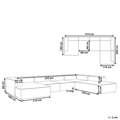 Beliani Modular Corner Sofa 5 Seater ARDAL Corduroy Off-White Left Hand 2