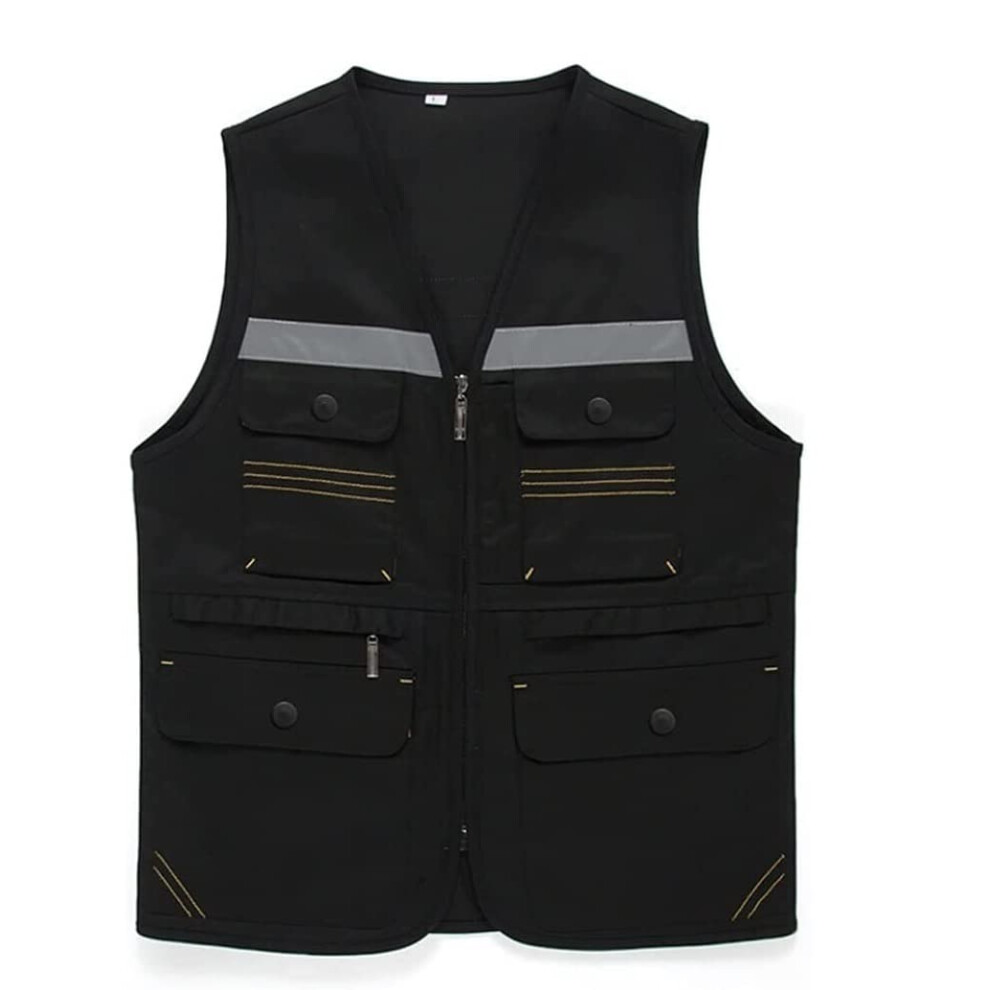 Visibility Safety Vest With Reflective Strips And Zipper Pockets For Construction And Road Work, Black Xxl 9351714591980