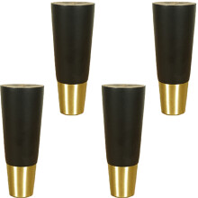 4PCS Solid Wood Furniture Legs 12.5cm Conical Wood Table Legs with Brass Sleeve for Sofa Bed Cabinet Chair
