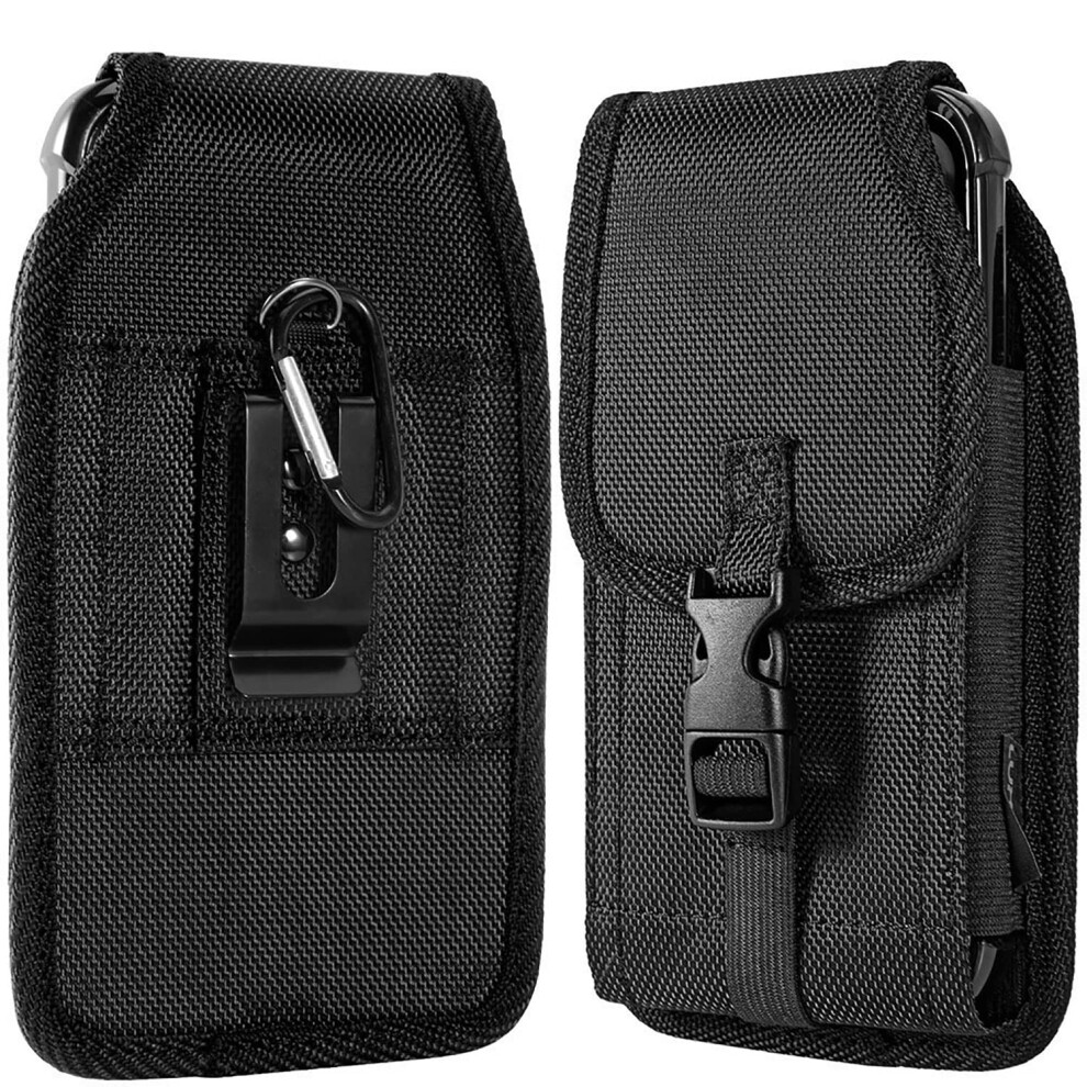 Rugged Nylon Cell Phone Holster With Belt Clip, Card Pocket And Pen Slot For Galaxy S25 S24 S23 Ultra Black 9073542115281