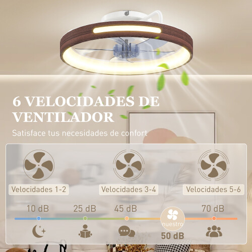 Homcom Ventilador Techo Luz Marrón 49 x 49 x 12.5 cm 2