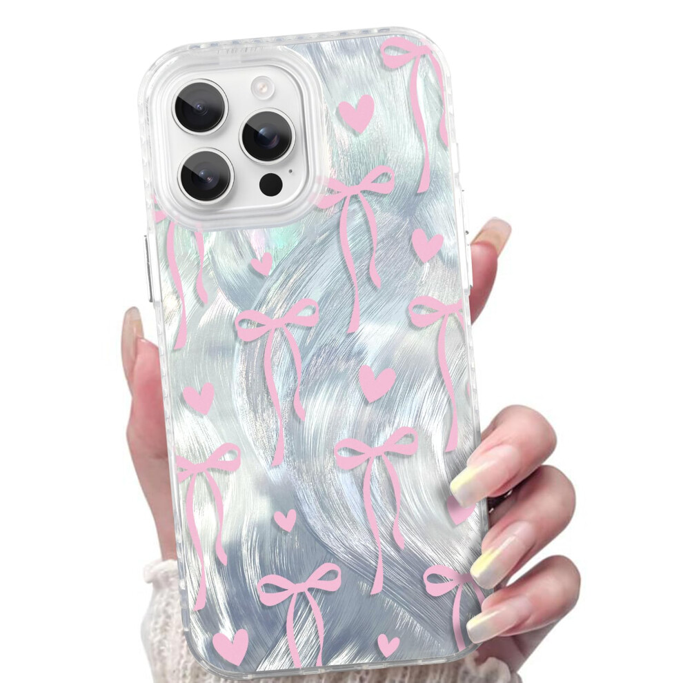Cute Case For Iphone 13 Pro Max Heart Clear Bow Design Shockproof Slim Protective Cover For Women Pink 9073542115489