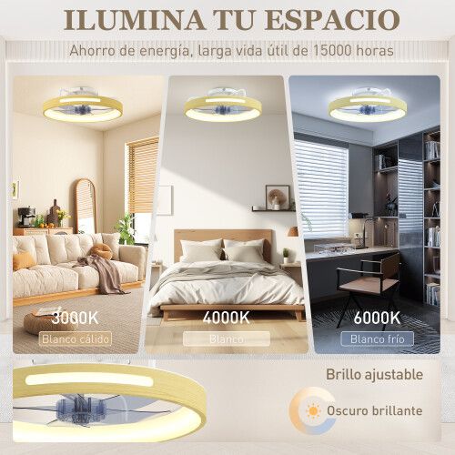 Homcom Ventilador Techo Luz Marrón 49 x 49 x 12.5 cm 2