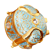 Handgefertigte runde dekorative Emaille-Box zur-Goldblau