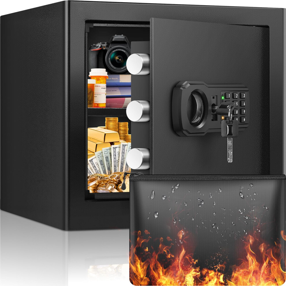 1.7 Cu Ft Fireproof Waterproof Safe Box For Home, Digital Keypad Antitheft Steel Security Safe With Removable Shelf 9351714592772