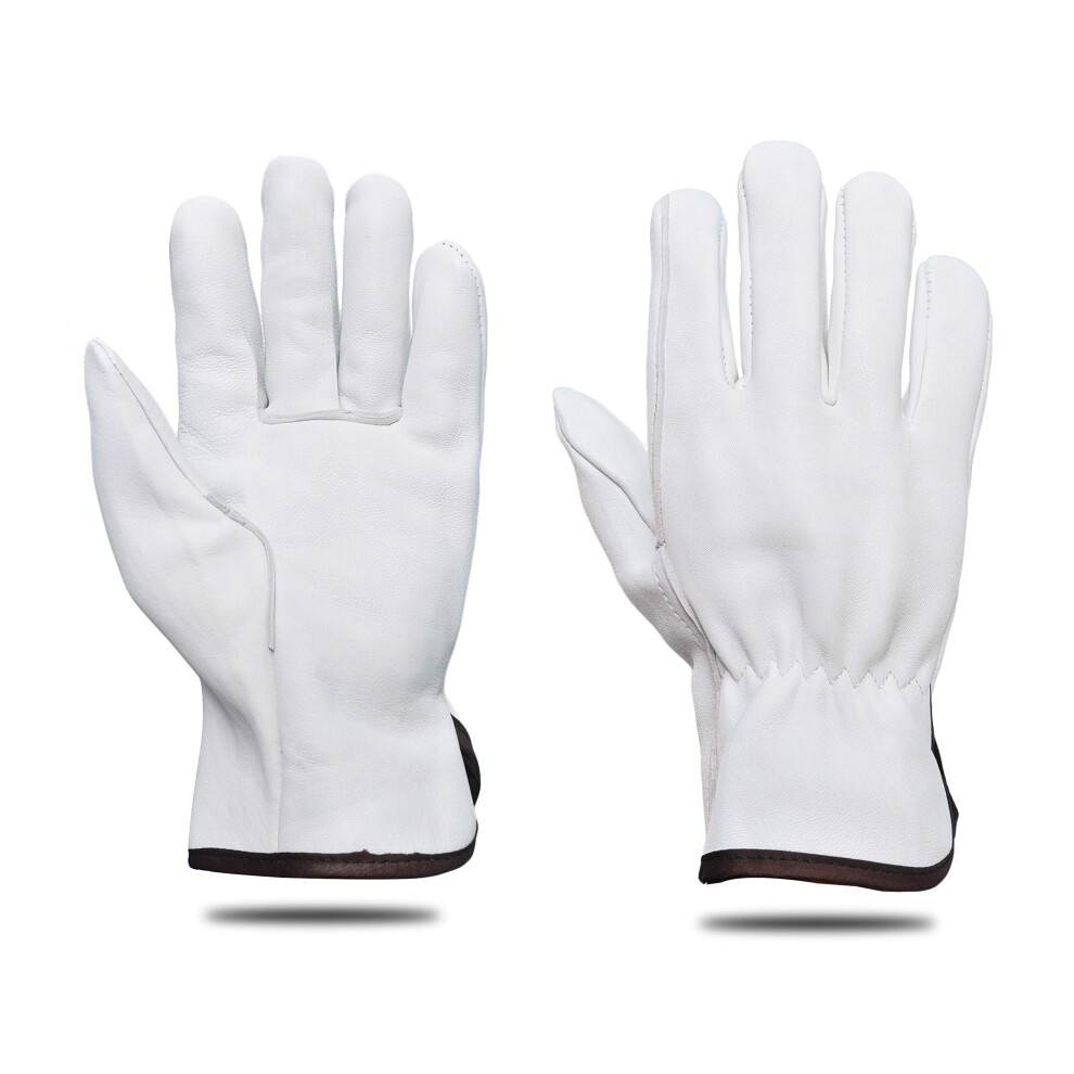 6 Pairs Goatskin Leather Work Gloves Large White Â Durable Flex Grip With Reinforced Stitch For Construction 9771547966685