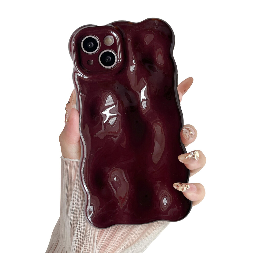 Wine Silicone Case For Iphone 14 With Cute Wave Pattern, Shockproof AntiâSlip Grip And Raised Camera Guard Red 9771547966715