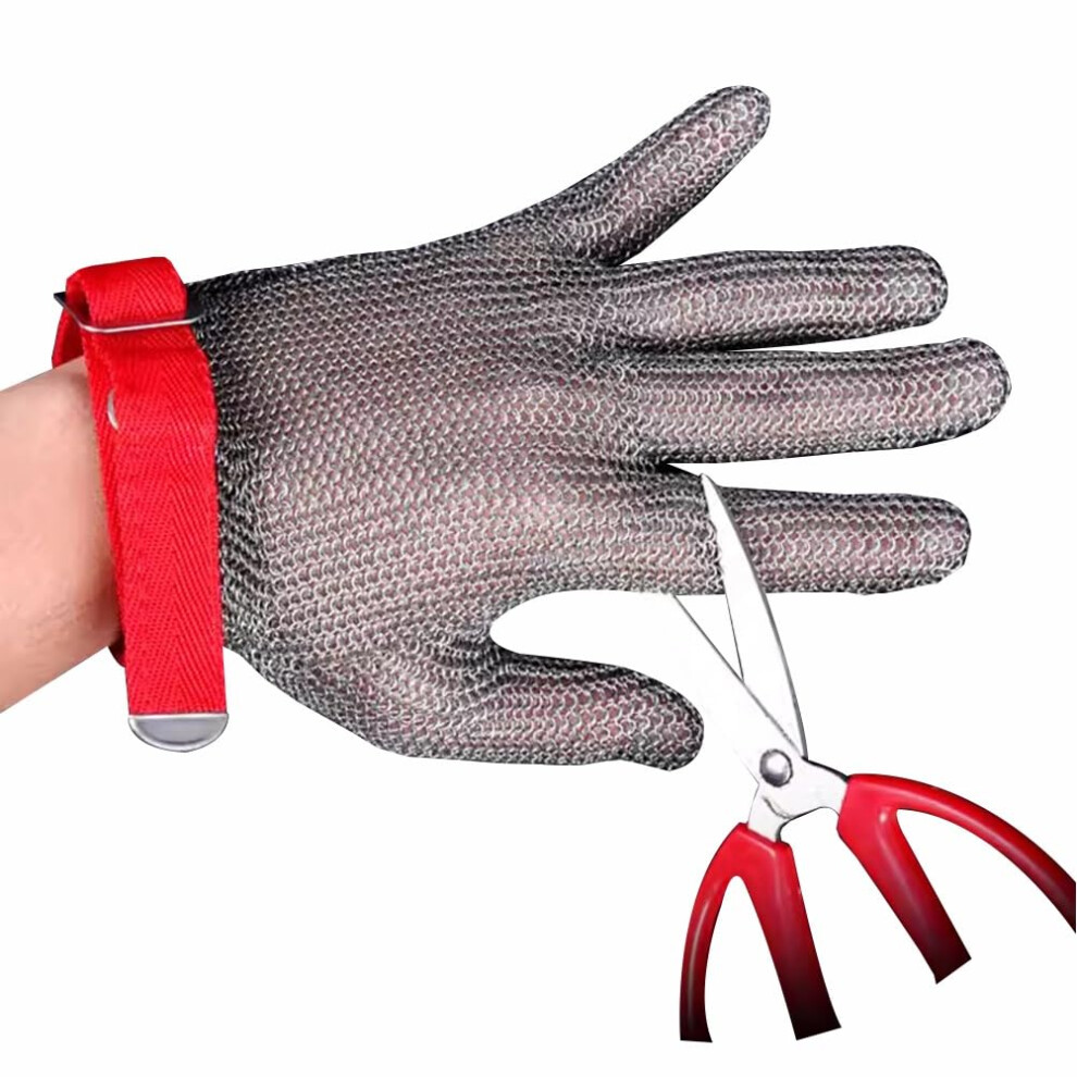 Cut Resistant Glove For Chef, Stainless Steel Mesh Chainmail Butcher Glove, Food Grade Safe, Adjustable Wrist Strap, Xl 9073542116493