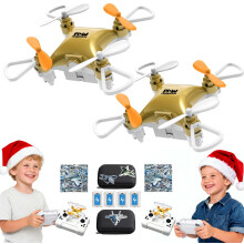 Mini Drone with LED Lights Altitude Hold Easy 360 Flips Propeller Guard Kids Quadcopter Toy Gold 2 Pack