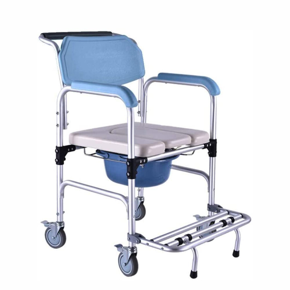 Portable Toilet Chair with Wheels, Adjustable Height Foldable Commode Chair for Elderly Seniors