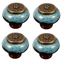 4pcs Vintage Ceramic Drawer Knobs Antique Blue Cabinet Handles with Durable Zinc Alloy Base for Dresser