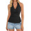 Womens Spring Tie Wrap Sleeveless Ruched V Neck Fitted-Black S 1