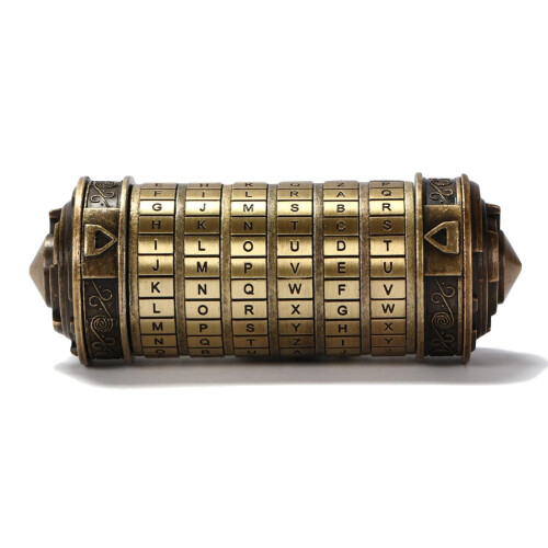 Mini Da Vinci Code Cryptex Lock, Changeable Combination Puzzle Box with Secret Compartment, Copper Gift for Lovers