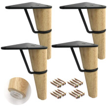 Set of 4 Solid Wood Furniture Legs 18cm, Replacement Sofa Feet with Mounting Plates, Stable Triangular Design, Wood Color