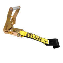 2 Inch Short End Ratchet Tie Down Strap with Flat Hooks, Bright Yellow Replacement Fixed End, Single Pack