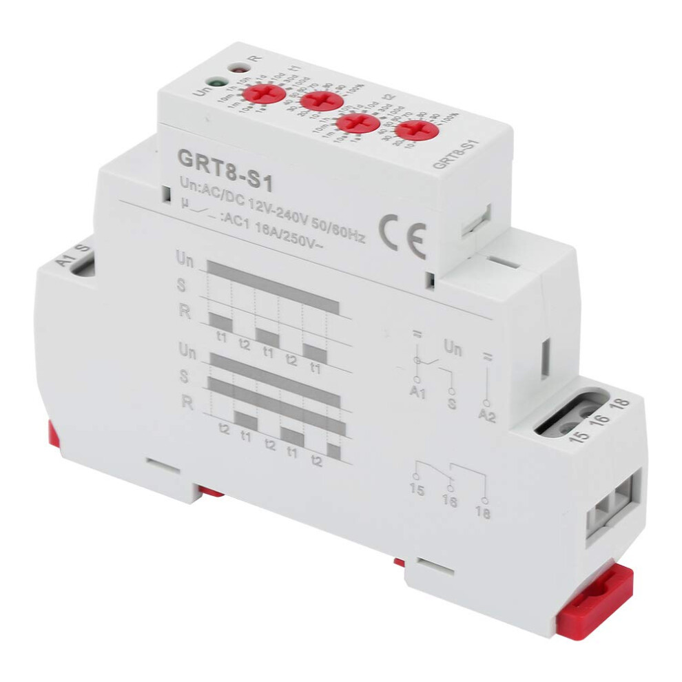 Grt8 S1 Programmable Multifunction Time Delay Relay, Asymmetric On Off Timer For Ac 12Â240V, Independent Delay Control 9771547968702
