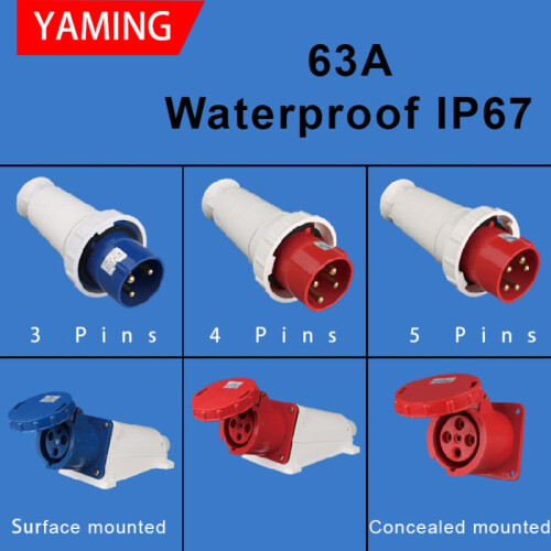 63A Waterproof Industrial Plug Socket 4 Pin Surface Mount IP67 Emergency Stop Control Box 2