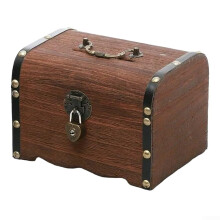 Retro Wooden Piggy Bank with Lock and Key, Yellow Money Saving Box for Coins and Notes, Decorative Secure Design 14.5x10x9.5 cm