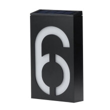 Solar House Number Light LED Address Plaque (#6) Waterproof Solar Powered Sign for Home Outdoor
