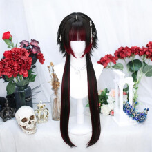Black Long Straight Lolita Cosplay Wig for Women, TwoLayer Jellyfish Braided HeatResistant Synthetic Hair