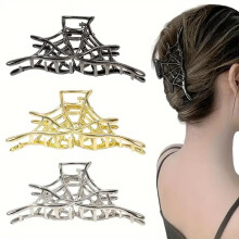 3 Pcs Large Metal Spider Web Hair Claw Clips for Thick Hair Women, Non‑Slip Punk Style Halloween Accessories (Silver Gold Black)