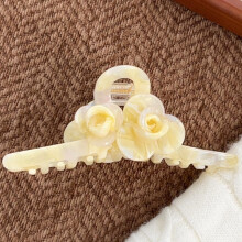 Large Rose Hair Claw Clip for Thick Hair with 3D Epoxy Floral Design and Secure Anti‑Slip Grip (Colorful Yellow)