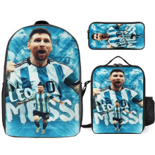Soccer Backpack Set 3D Soccer Print Large Capacity School Daypack with Insulated Lunch Box and Case (Style4)