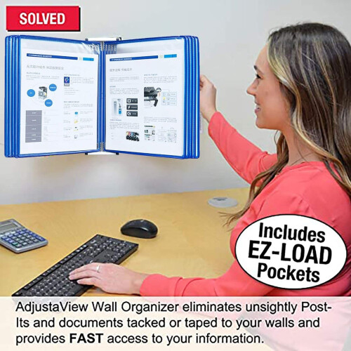 Wall Mount Document Display Rack with 10 A4 Pockets, Flip Organizer for Quick Reference and Menu Display, Black 2