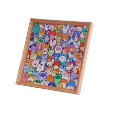 Wooden Cat Puzzle Frame DIY Paintable 3D Photo Craft Kit for Creative Home Decoration (No Pen)