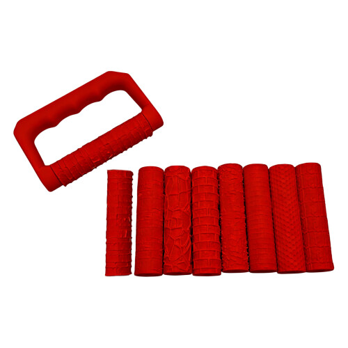 Clay Texture Rollers with 8 Wheel And A Handle for-Red
