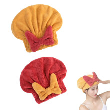 2PCS Microfiber Hair Towel Wrap for Wet Hair, Quick Dry Hair Drying Caps with Bowknot, Yellow and Red