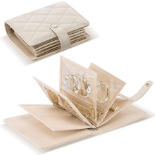 White Velvet Travel Jewelry Organizer Case for Women, AntiTarnish Interior and Clear Zipper Pouches