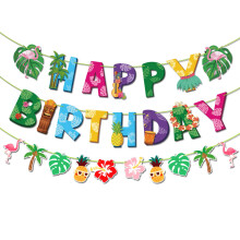Hawaiian Birthday Decorations 3 Pack Tropical Happy Birthday Banner Set with Vibrant Glitter Finish