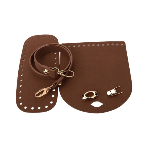 3 Piece PU Leather Hooked Bag Making Kit With Base-Dark  brown