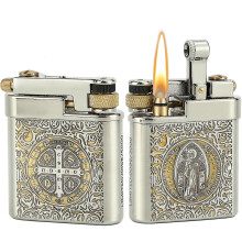 Vintage Metal Lighter Antique Brass Refillable Kerosene Design for Men Father Gift Silver
