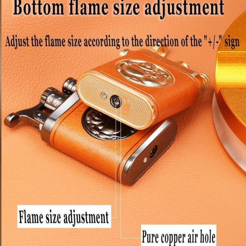 Windproof Jet Flame Lighter Vintage Leather Refillable Butane Torch with OneTouch Ignition Orange 1