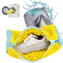 2Pcs Shoe Washing Bag for Washing Machine, Lint Fabric with RustResistant Zipper, Reusable Sneaker Laundry Bag Gray and Yellow